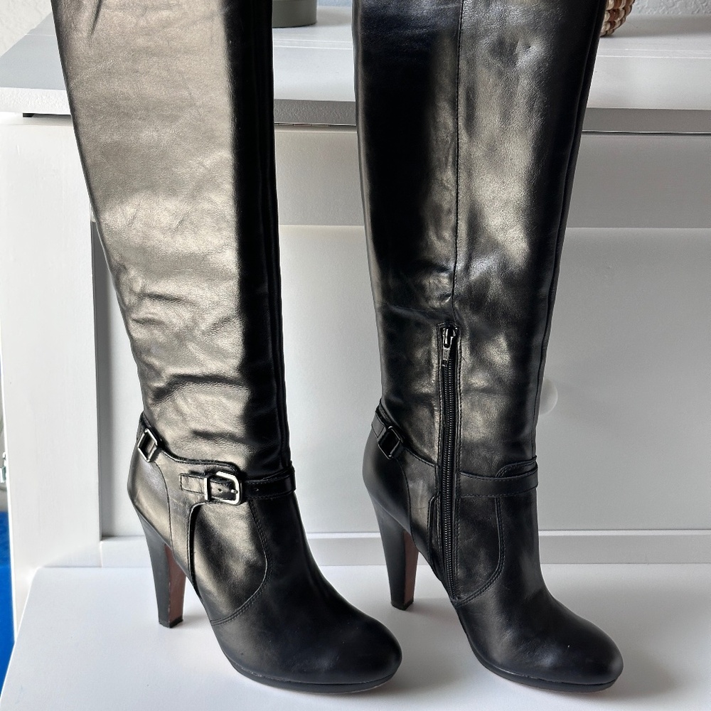 Aldo Women’s Hortensia Black Leather Heeled Boots – Size 7.5 – w/orginal box